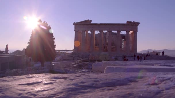 Het Parthenon Bij Zonsondergang Athene Griekenland — Stockvideo