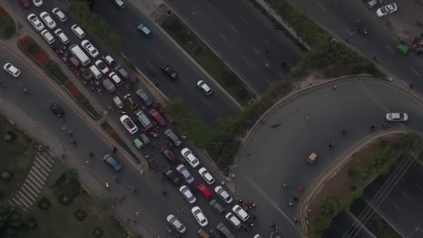 Luftaufnahme Eines Staus Auf Der Kalma Chowk Unterführung Highway Lahore — Stockvideo