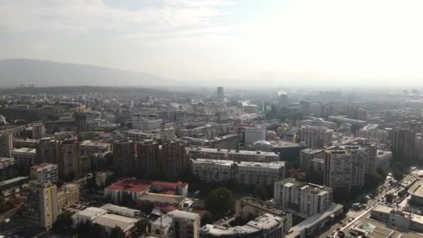 Luftaufnahme Von Skopje Nordmakedonien Stadtbild Sommermorgen — Stockvideo