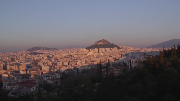 Sol Pone Sobre Atenas Grecia — Vídeos de Stock
