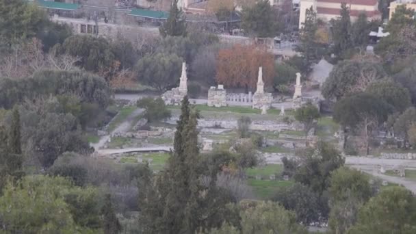 Oude Ruïnes Bij Akropolis Athene Griekenland — Stockvideo