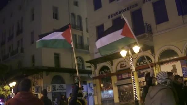 Personas Ondeando Las Banderas Palestina Durante Una Manifestación Por Los — Vídeo de stock