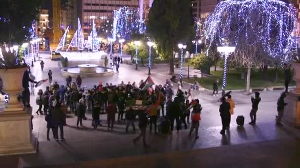 Demonstration Flyktingars Rättigheter Julen Torg Aten Grekland — Stockvideo