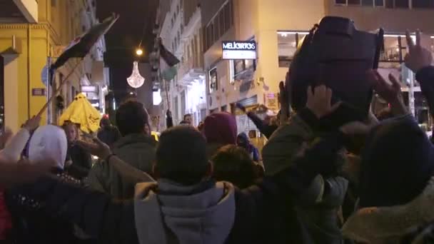 Участники Демонстрации Права Беженцев Афинах Греция — стоковое видео