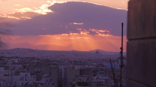 Wideshot Της Αθήνας Ελλάδα Κατά Δύση Του Ηλίου — Αρχείο Βίντεο
