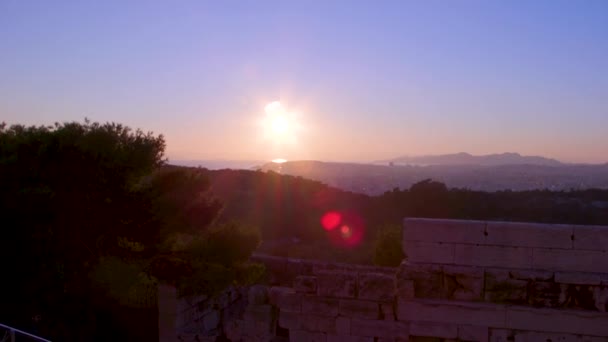 Solen Går Ner Över Aten Grekland — Stockvideo