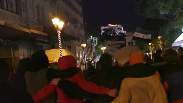 Manifestación Por Los Derechos Los Refugiados Atenas Grecia — Vídeo de stock