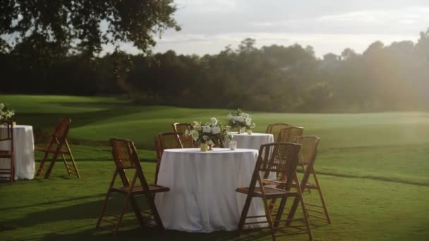 Outdoor Wedding Dcor Tables Chairs Stock Video