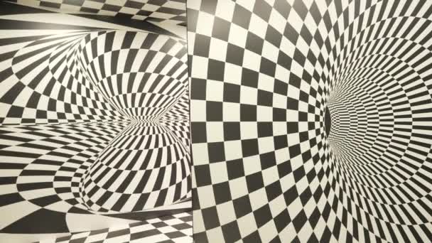 Abstracte Zwart Wit Geometrische Optische Illusie Ruimte Trage Pan — Stockvideo