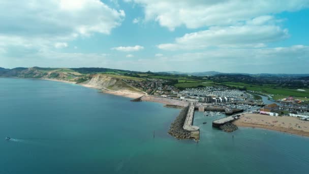 Porto Bridport West Bay Dorset Inglaterra Estabelecimento Órbitas Aéreas — Vídeo de Stock