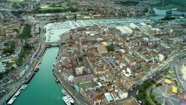 Vista Aérea Ciudad Dorset Weymouth Concentrándose Centro Ciudad Zona Del — Vídeos de Stock