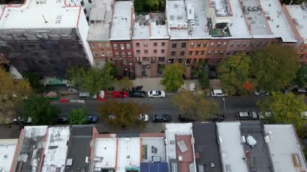 Luftaufnahme Über Den Straßen Von Harlem Bewölkt Herbsttag New York — Stockvideo