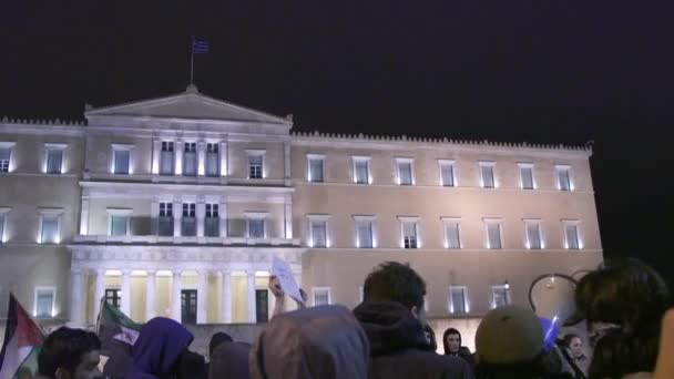 Manifestación Por Los Derechos Los Refugiados Frente Parlamento Atenas Grecia — Vídeos de Stock