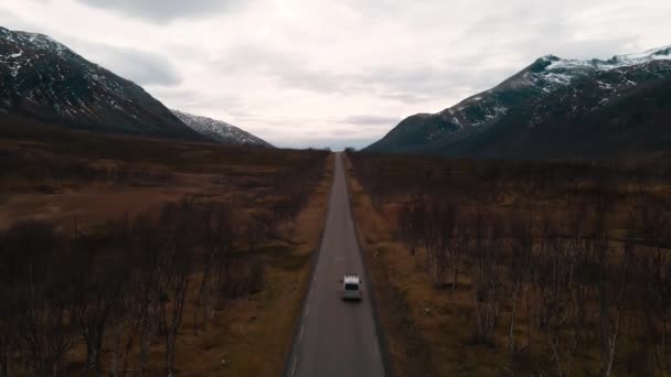 ノルウェー トロムソ バレーの乾燥した森をドライブ Wide — ストック動画