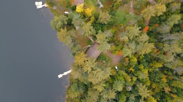 Vista Pájaro Una Casa Campo Hermoso Lago Durante Temporada Alta — Vídeos de Stock