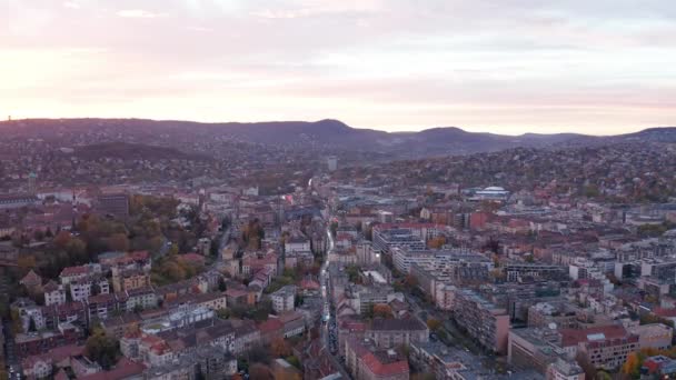 Macaristan Budapeşte Kentinin Pembe Gün Batımı Manzarası — Stok video