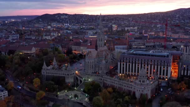 Fishermans Bastion Night Airair Still Shot Budapest Hungary — 비디오