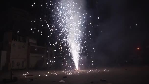 Close Slow Motion Shot Firework Cracker Known Flower Pot Celebrating — Stock Video