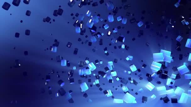Video Animato Elementi Cubici Bianchi Blu Che Volano Cerchio Sfondo — Video Stock