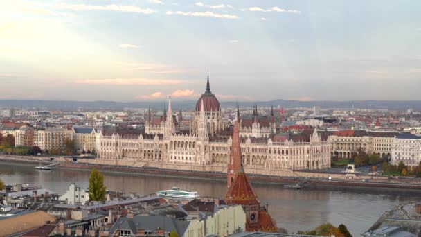 Hongaars Parlement Hemels Majestueus Gebouw Nog Steeds Beschoten Begroting Europa — Stockvideo