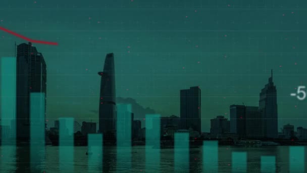 Time Lapse Skyline Cidade Moderna Com Gráfico Mercado Ações Negociação — Vídeo de Stock