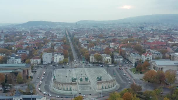 Panoramiczny Widok Lotu Ptaka Plac Bohaterów Budapeszcie Węgry — Wideo stockowe