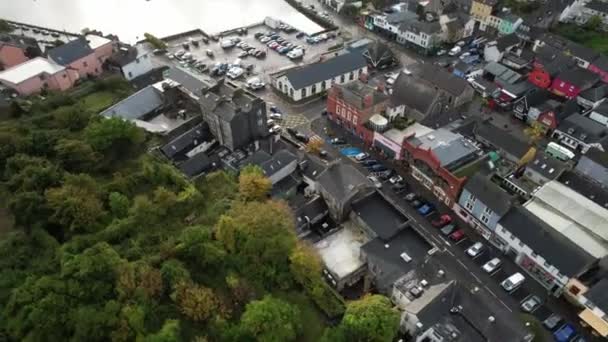 爱尔兰共和国Kinsale市中心 城市景观 多彩的房屋和布兰登河岸的空中景观 建立无人机射击 — 图库视频影像