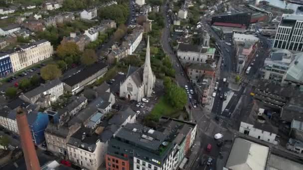 Trinity Presbiteryen Kilisesi Cork City Rlanda Nın Simgesi Hava Görüntüsü — Stok video