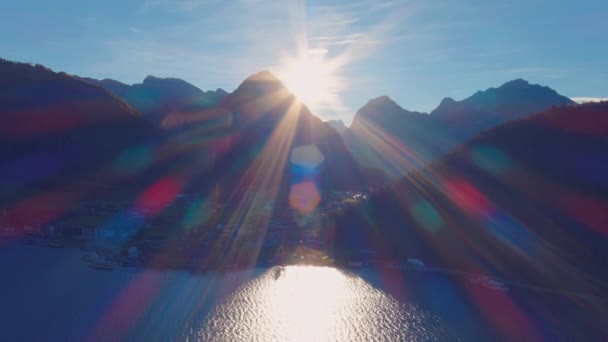 Luchtfoto Van Hemels Oostenrijk Achensee Mountain Lake Bij Zonsondergang Natuur — Stockvideo