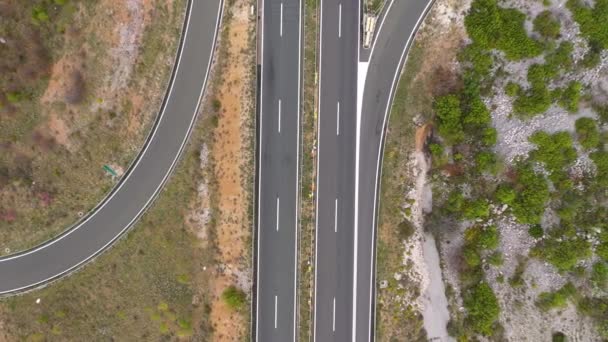 Motorway Maslenica Junction Asphalt Road Rural Fields Aerial — Stock Video