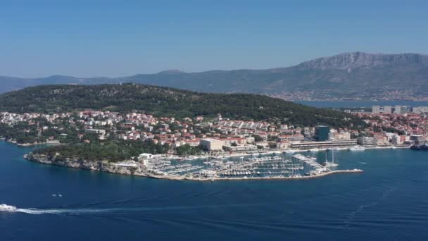 Panoramautsikt Över Den Delade Historiska Stranden Dalmatien Kroatien Flygdrönare Skott — Stockvideo