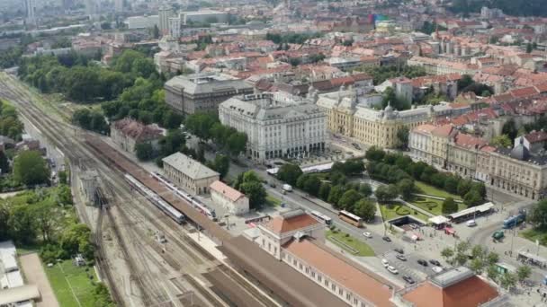 Zagreb Main Railway Station Zagreb Croacia Tiro Aéreo Con Drones — Vídeos de Stock