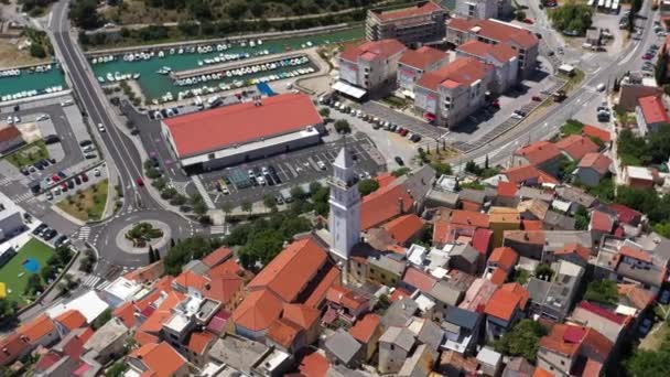Flygfoto Över Medelhavet Kuststaden Crikvenica Istrien Kroatien Drönare Skott — Stockvideo