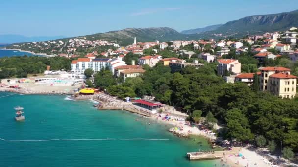 Hırvatistan Crikvenica Sahili Nin Hava Görüntüsü Insansız Hava Aracı Vuruldu — Stok video