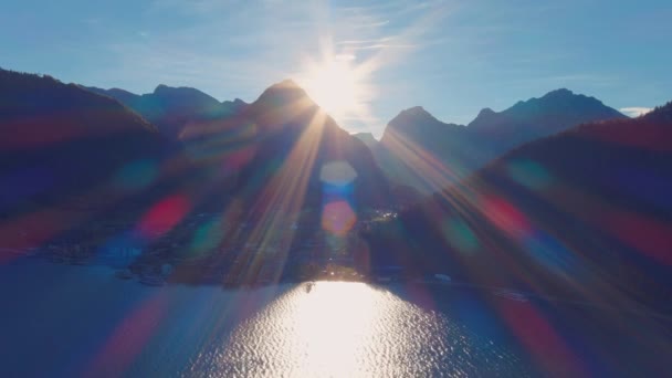 Himmelskt Österrike Achensee Mountain Lake Utsikt Över Solnedgången Natur Drönare — Stockvideo
