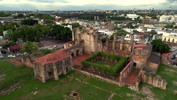 San Francisco Klooster Ruïnes Koloniale Zone Met Santo Domingo Centrum — Stockvideo