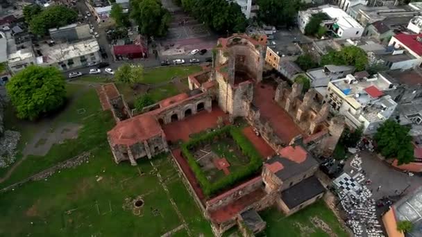 San Francisco Kloster Ruiner Koloniala Zonen Santo Domingo Flygfoto Panoramautsikt — Stockvideo