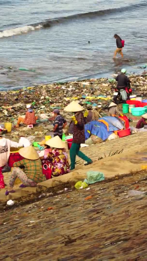 Atividades Residentes Com Barco Redondo Baía Mui Phan Thiet Província — Vídeo de Stock