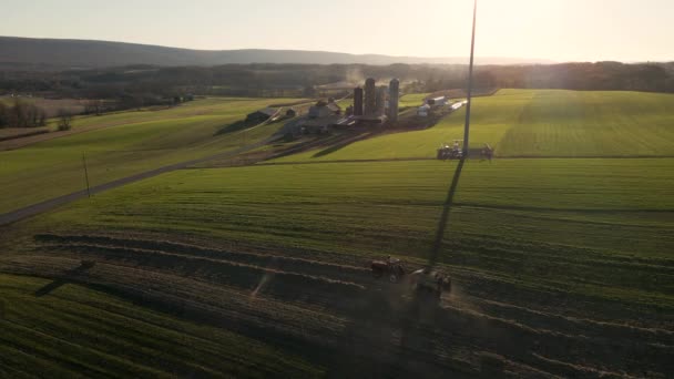 Aerial Reversing Farm Trees Farmland Rural Pennsylvania — Stock Video