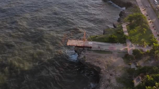 Ramp Fishermen Maleconcito Coast Santo Domingo Aerial Top View — Stock Video