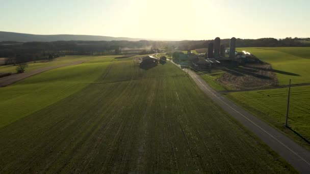 Aerial Country Road Farm Rural Pennsylvania — Video Stock