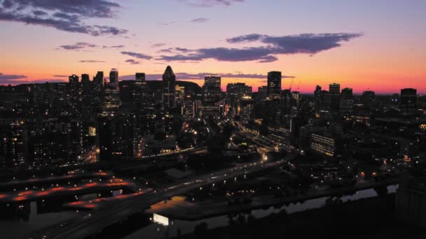 Luftaufnahme Der Nacht Der Innenstadt Von Montreal Kanada — Stockvideo