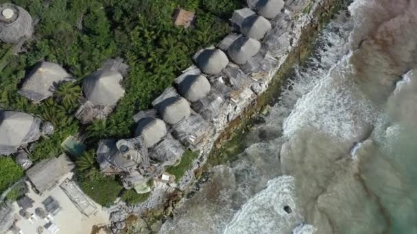 Воздушный Беспилотник Пролетает Над Размещением Эколоже Курорта Азулик Тулум Мексика — стоковое видео
