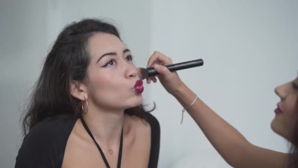 Hermosas Chicas Colombianas Sesión Maquillaje Para Fiesta Halloween Valencia España — Vídeo de stock