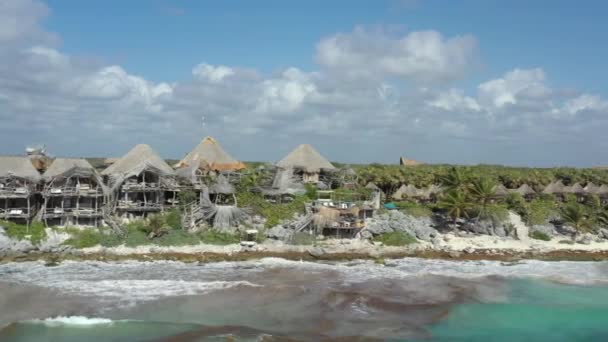 Flygdrönare Utsikt Längs Kusten Azulik Resort Tulum Yucatan Mexiko — Stockvideo