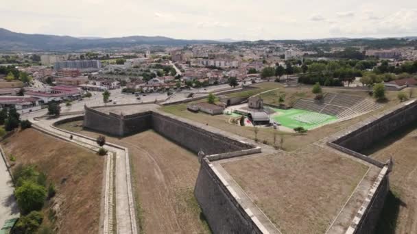 Bühne Für Indoor Veranstaltungen Verteidigungsmauern Der Festung Chaves Portugal Anflug — Stockvideo