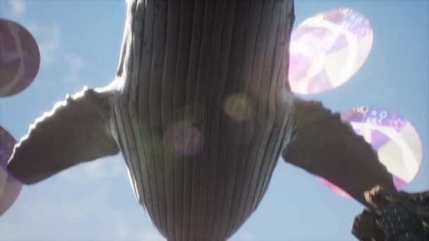 Fpv Drone Cgi Tiro Templo Com Baleia Gigante Céu Guerreiros — Vídeo de Stock