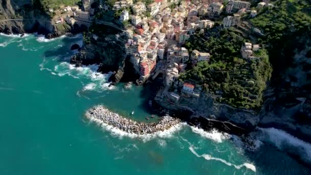 Costa Italiana Vila Piscatória Riomaggiore Cinque Terre Itália — Vídeo de Stock