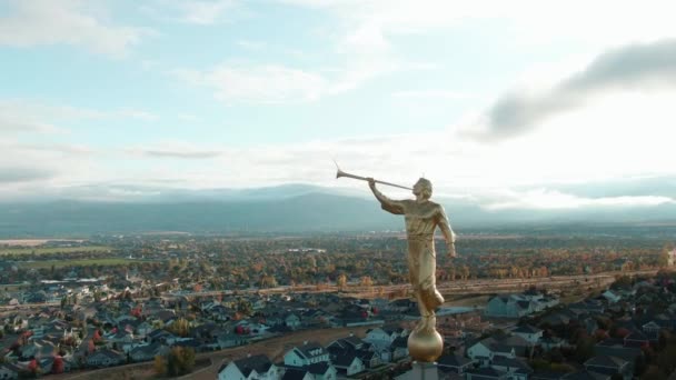 Awesome Establishing Reveal Shot Lds Mormon Oquirrh Maandeling Temple Zuid — Stockvideo