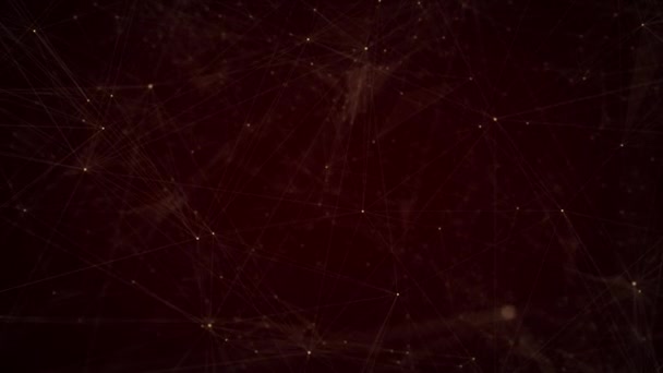 暗い赤い月と黒の背景に Webのような複雑さと明るい相互接続点を持つアニメーション抽象的なプレキシスの背景 — ストック動画
